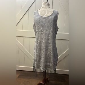 Venus, extra large, lace, overlay, fringe, hem, silver metallic dress